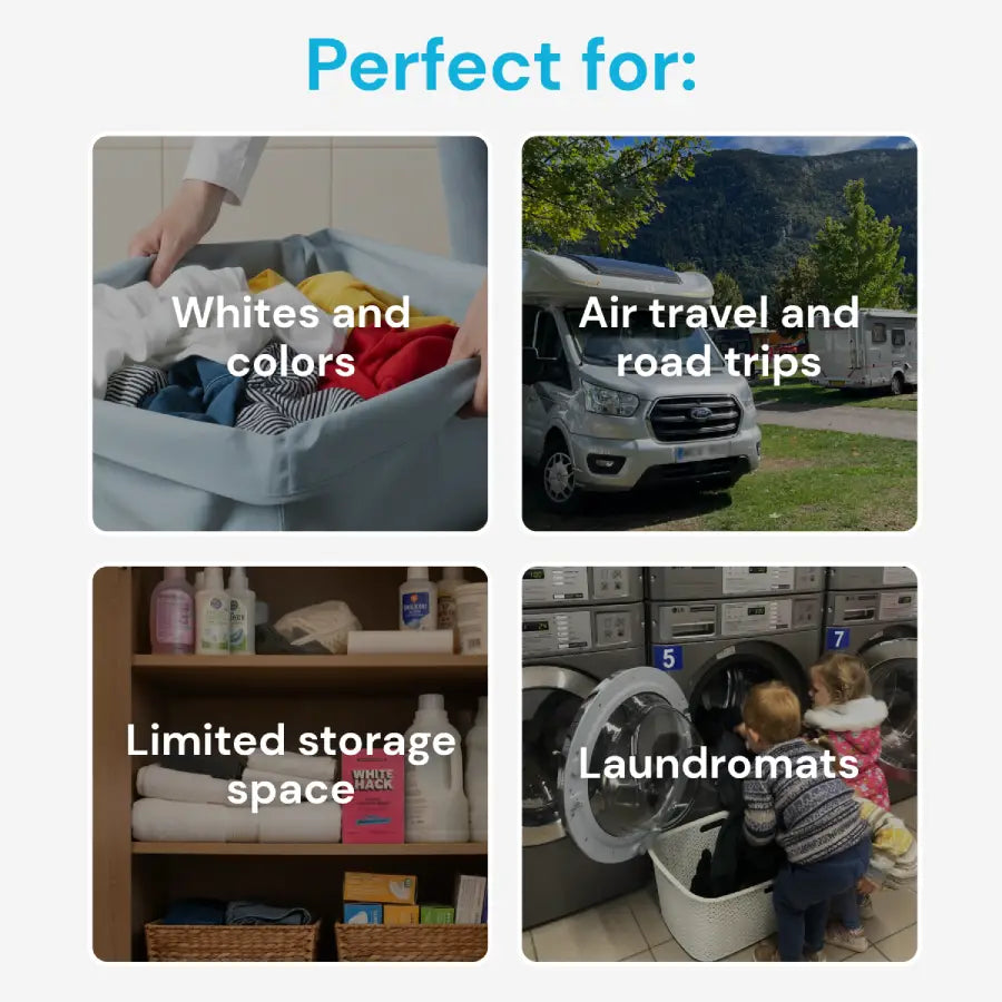 White Hack compact detergent sheets for home and travel