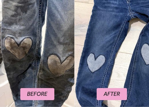 Before and after washing jeans